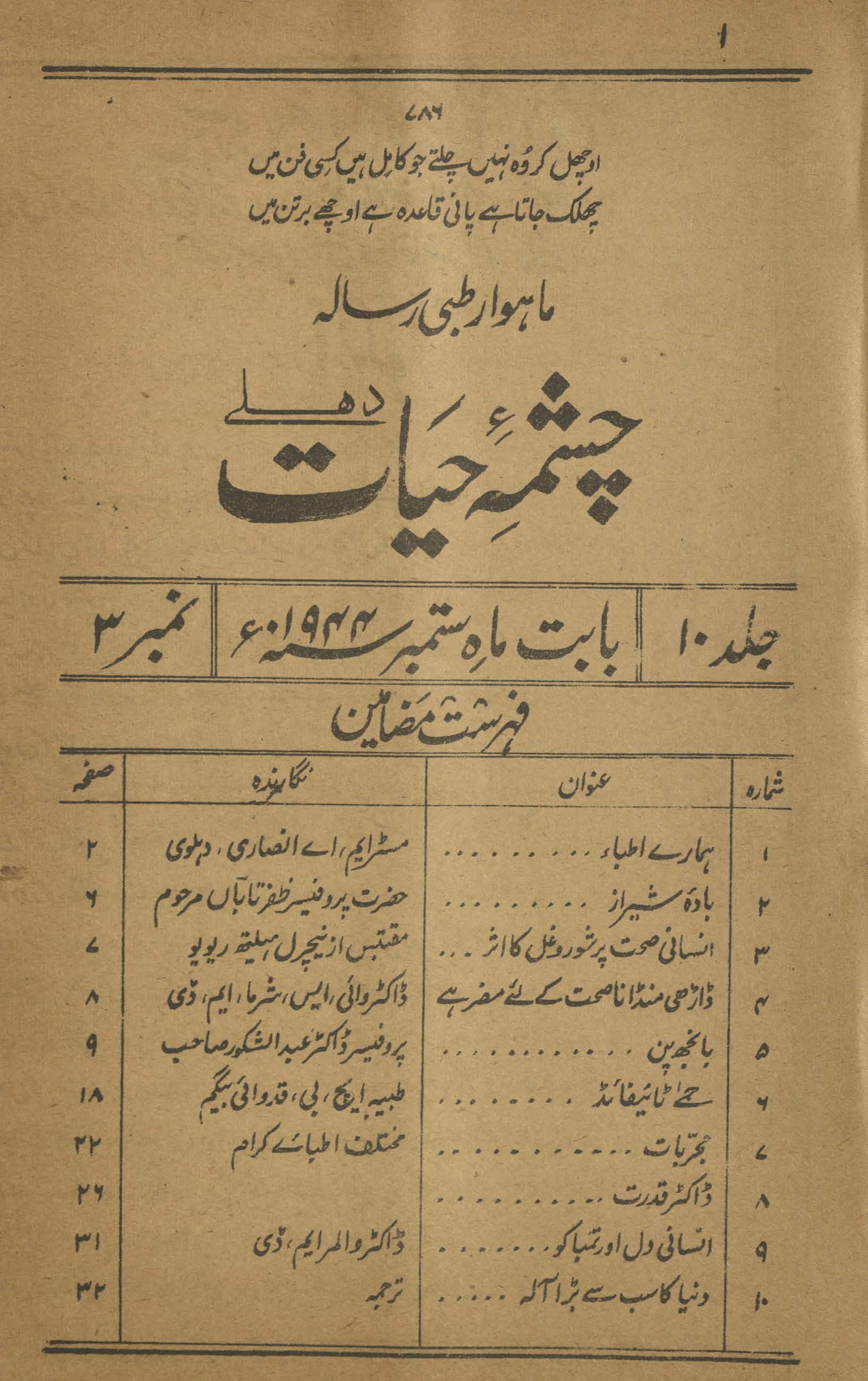 Māhvār t̤ibbī risālah cashmah-i ḥayāt Dihlī