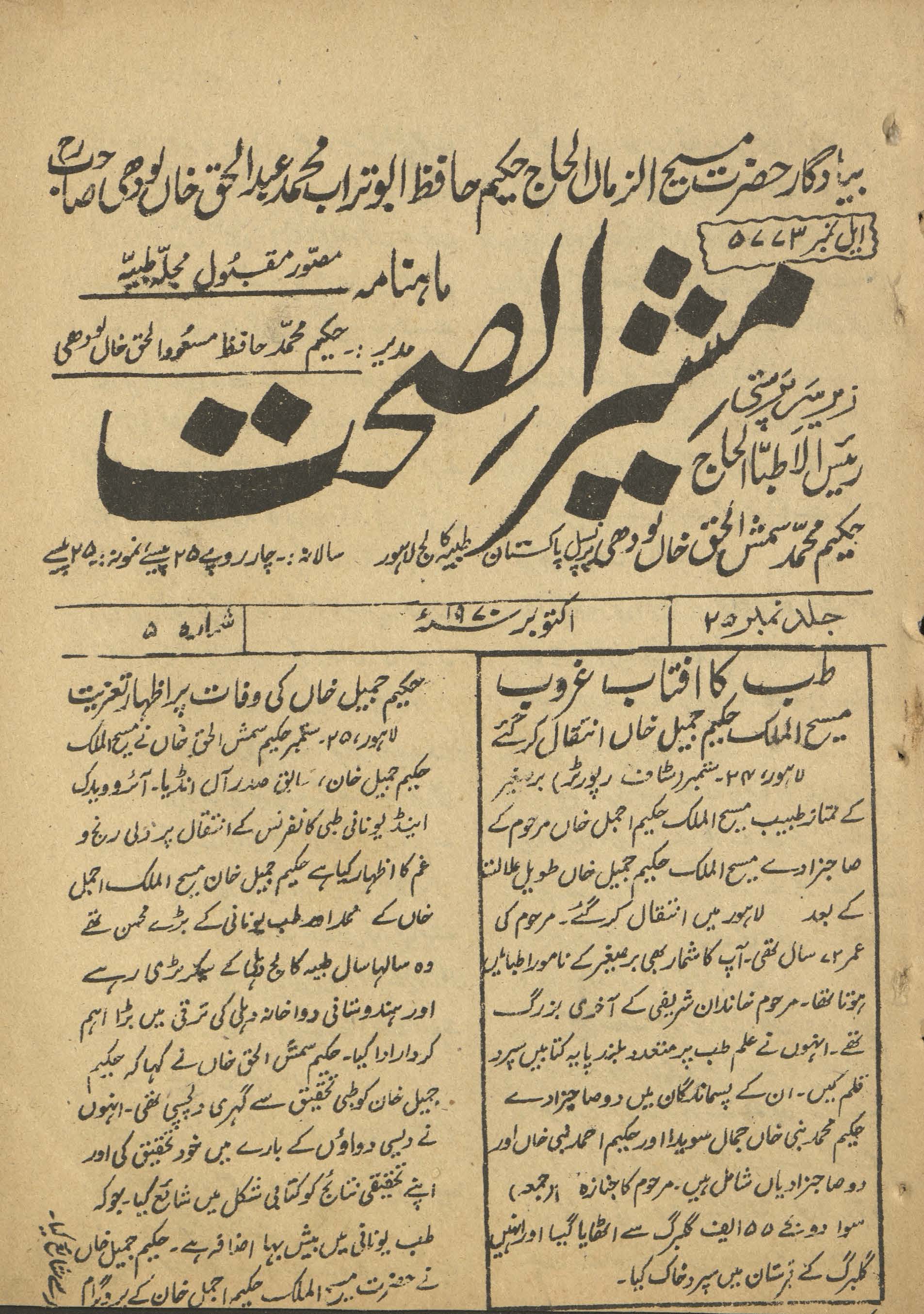 Māhnāmah Risalah-yi mushīrulṣiḥḥat